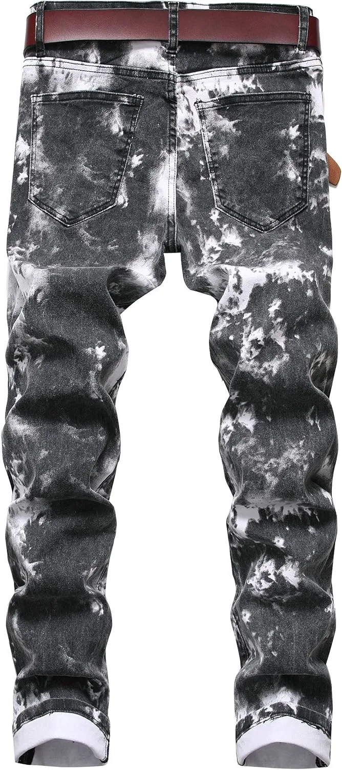 DANT BULUN Men's Fashion Casual Printed Jeans Stretch Skinny Denim Jogger Pants