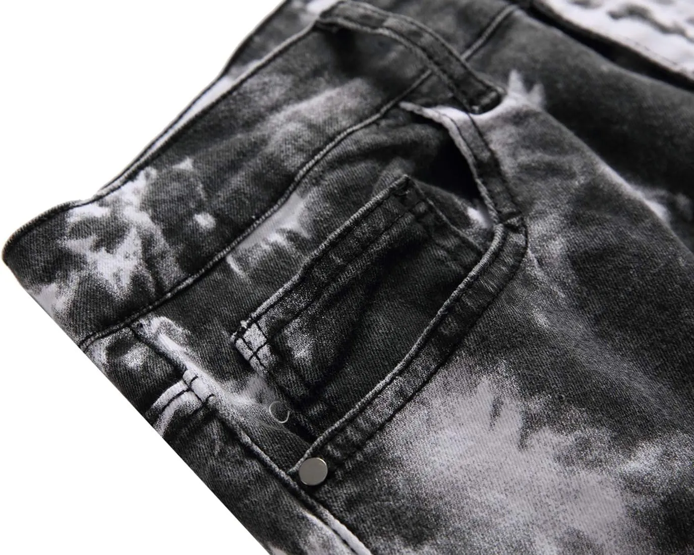 DANT BULUN Men's Fashion Casual Printed Jeans Stretch Skinny Denim Jogger Pants