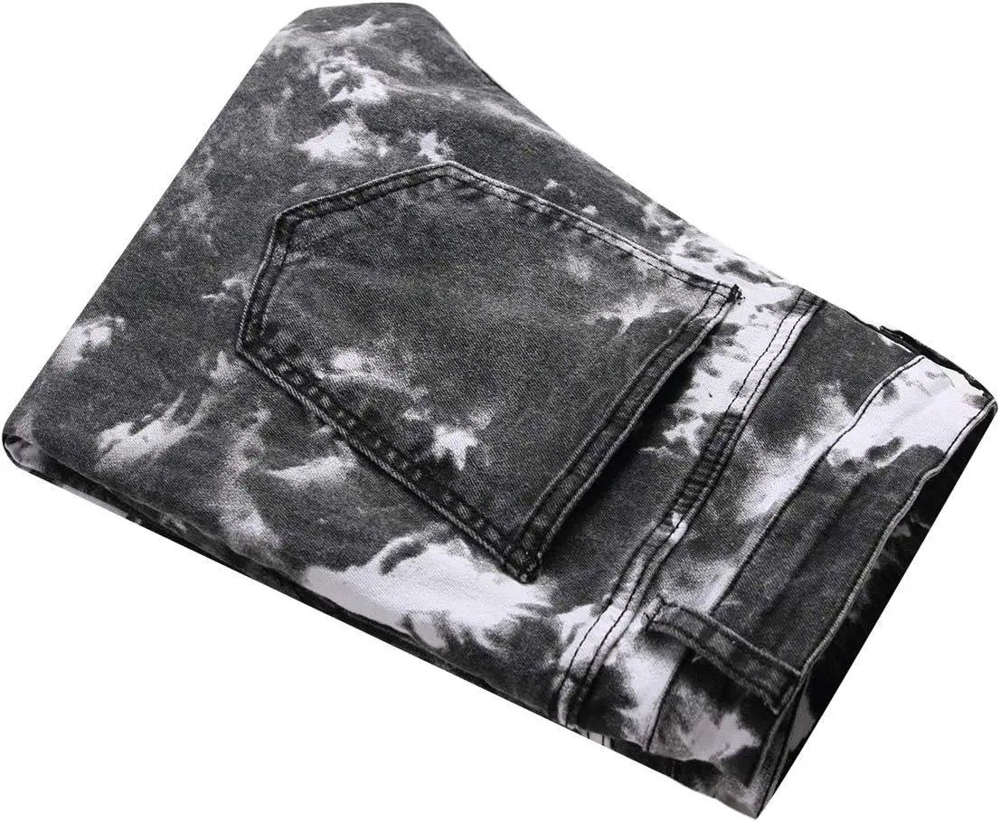 DANT BULUN Men's Fashion Casual Printed Jeans Stretch Skinny Denim Jogger Pants