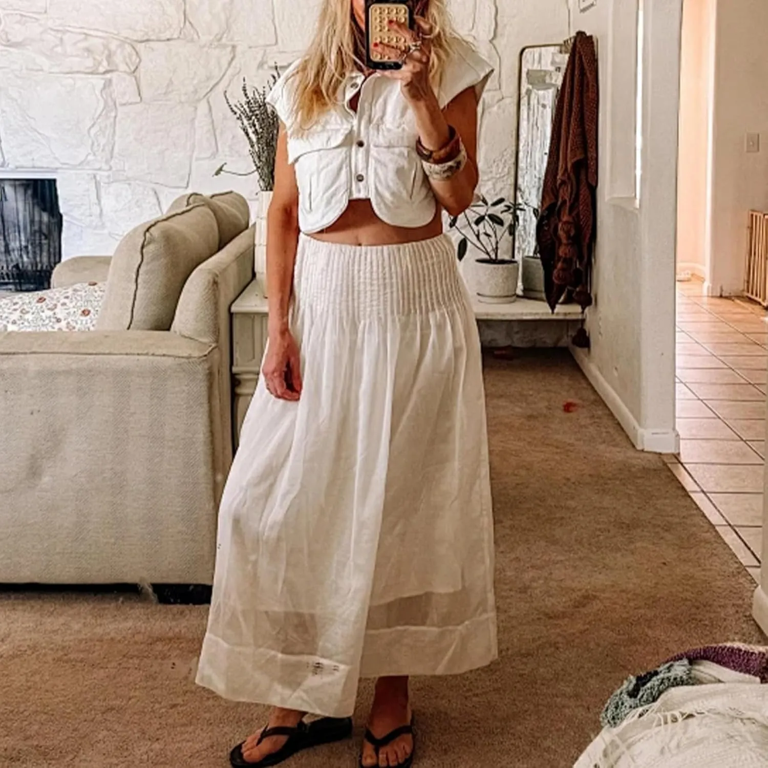 Denim Vest Women Button Down Polo Neck Cropped Loose Sleeveless Shirt Top Jean Jacket Coat with Pockets
