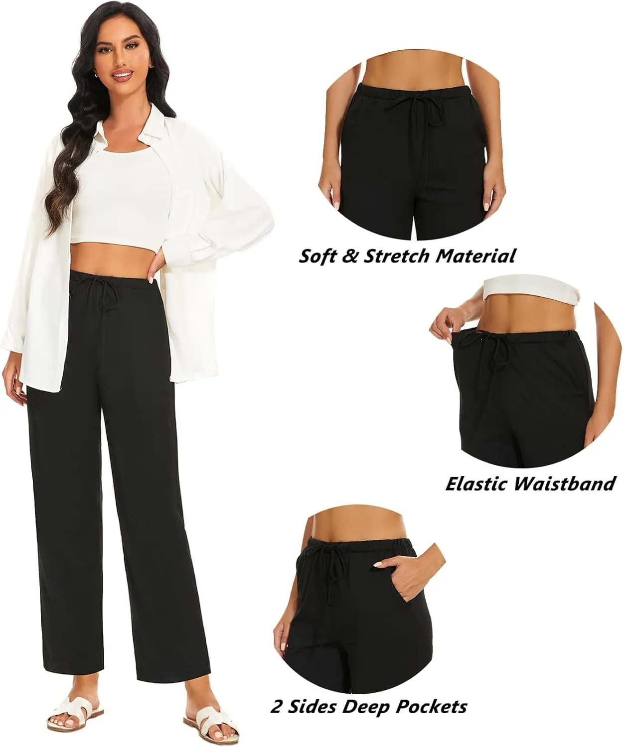 Devirld Women's Lounge Pants, Straight-Leg Loose Pajama Pants for Women Flowy Wide Leg Palazzo Trousers with Pockets