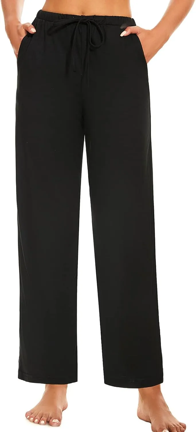 Devirld Women's Lounge Pants, Straight-Leg Loose Pajama Pants for Women Flowy Wide Leg Palazzo Trousers with Pockets