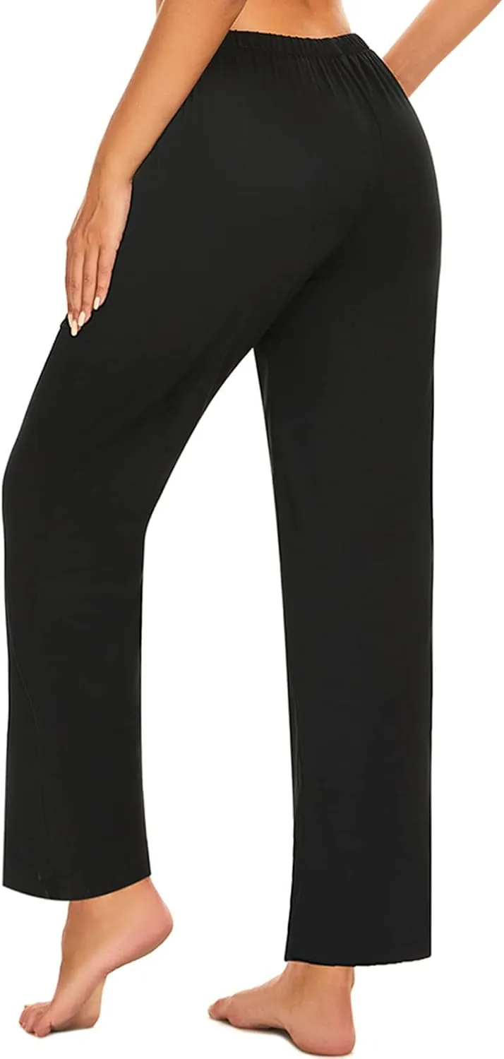 Devirld Women's Lounge Pants, Straight-Leg Loose Pajama Pants for Women Flowy Wide Leg Palazzo Trousers with Pockets