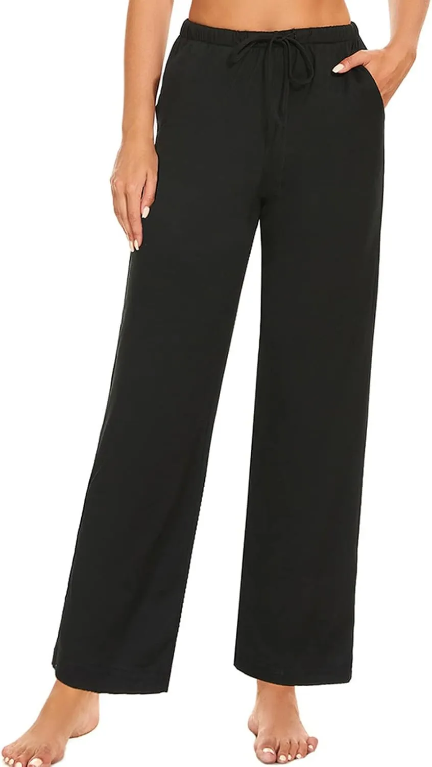 Devirld Women's Lounge Pants, Straight-Leg Loose Pajama Pants for Women Flowy Wide Leg Palazzo Trousers with Pockets
