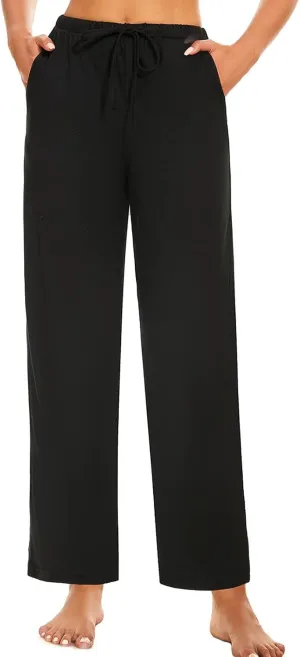 Devirld Women's Lounge Pants, Straight-Leg Loose Pajama Pants for Women Flowy Wide Leg Palazzo Trousers with Pockets