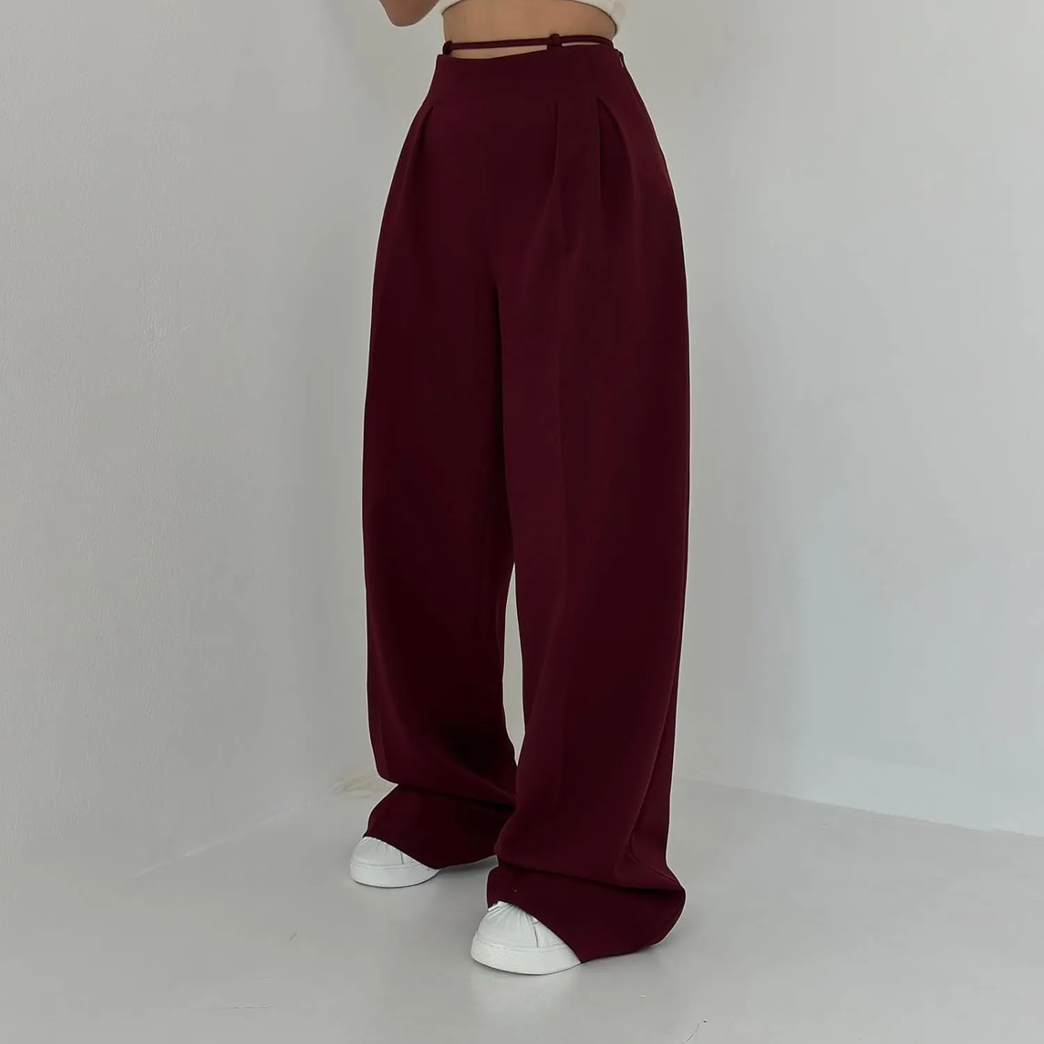 Dress Suit Pants for Women Flat Front Pleated High Waist Wide Leg Trousers Casual Loose Fit Breathable Business Pants