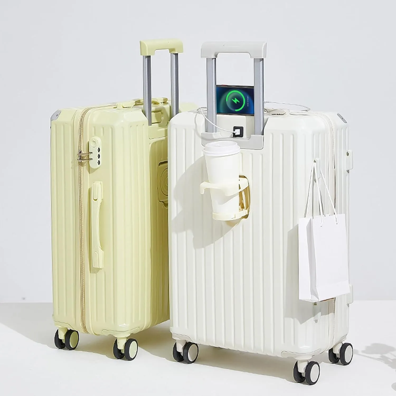 Durable Pink Hard Shell Carry On Luggage - 24 Inch Suitcase with Wheels(White,20in)