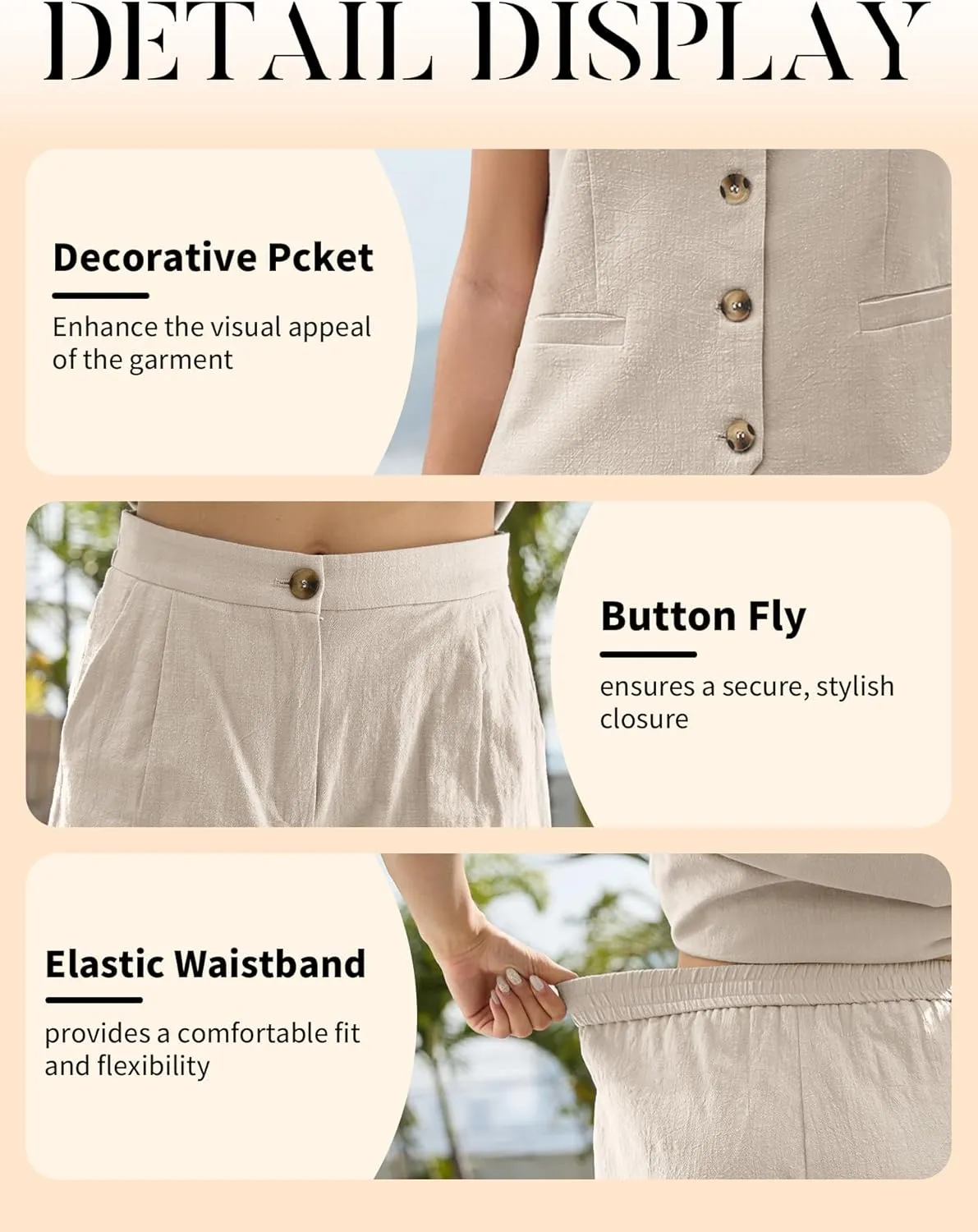 ELLEVEN Women's 2 Piece Summer Outfits Linen Lounge Matching Sleeveless V-Neck Vest and Shorts Sets 2025