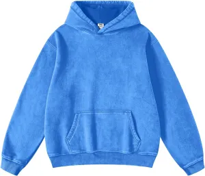 FAIABLE Mens Hoodies Pullover Oversized Hoodie Wash Plush Cotton Hooded Sweatshirt Vintage Heavyweight Hoodie Men Streetwear