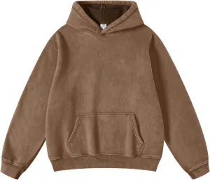 FAIABLE Mens Hoodies Pullover Oversized Hoodie Wash Plush Cotton Hooded Sweatshirt Vintage Heavyweight Hoodie Men Streetwear