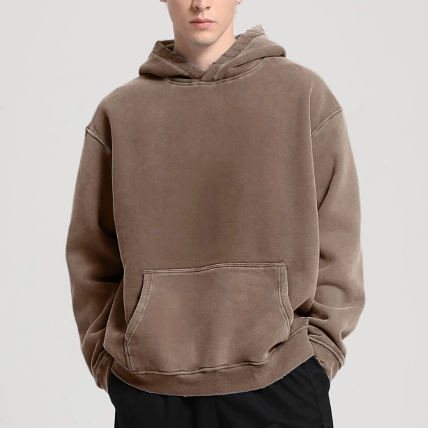 FAIABLE Mens Hoodies Pullover Oversized Hoodie Wash Plush Cotton Hooded Sweatshirt Vintage Heavyweight Hoodie Men Streetwear
