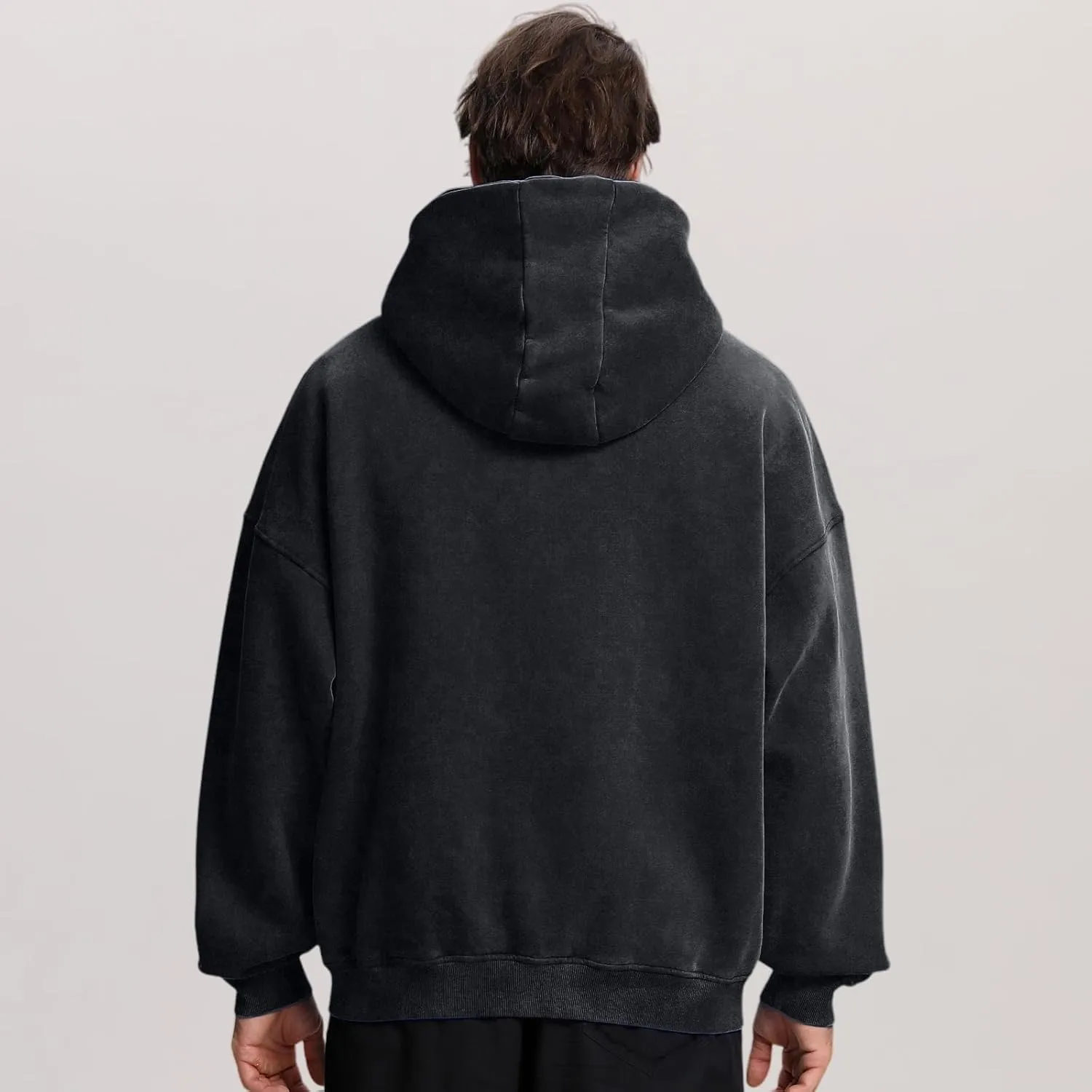 FAIABLE Mens Womens Double Zip Up Hoodie Oversized Acid Wash Hoodies Heavyweight Fleece Cotton Zipper Hoodie Vintage