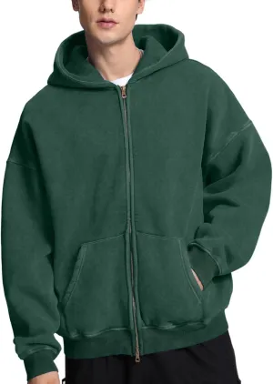 FAIABLE Mens Womens Double Zip Up Hoodie Oversized Acid Wash Hoodies Heavyweight Fleece Cotton Zipper Hoodie Vintage