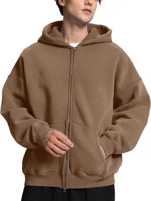 FAIABLE Mens Womens Double Zip Up Hoodie Oversized Acid Wash Hoodies Heavyweight Fleece Cotton Zipper Hoodie Vintage