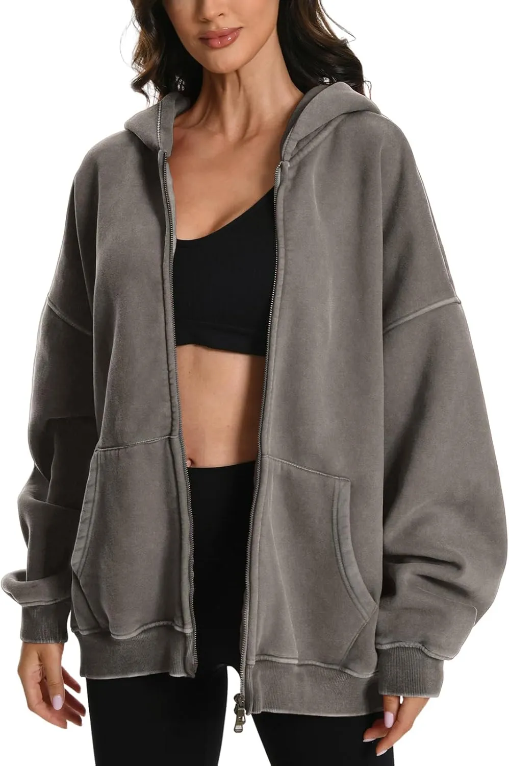 FAIABLE Womens Mens Zip Up Hoodie Oversized Acid Wash Hoodies Heavyweight Distress Cotton Fleece Zipper Hoodie Vintage