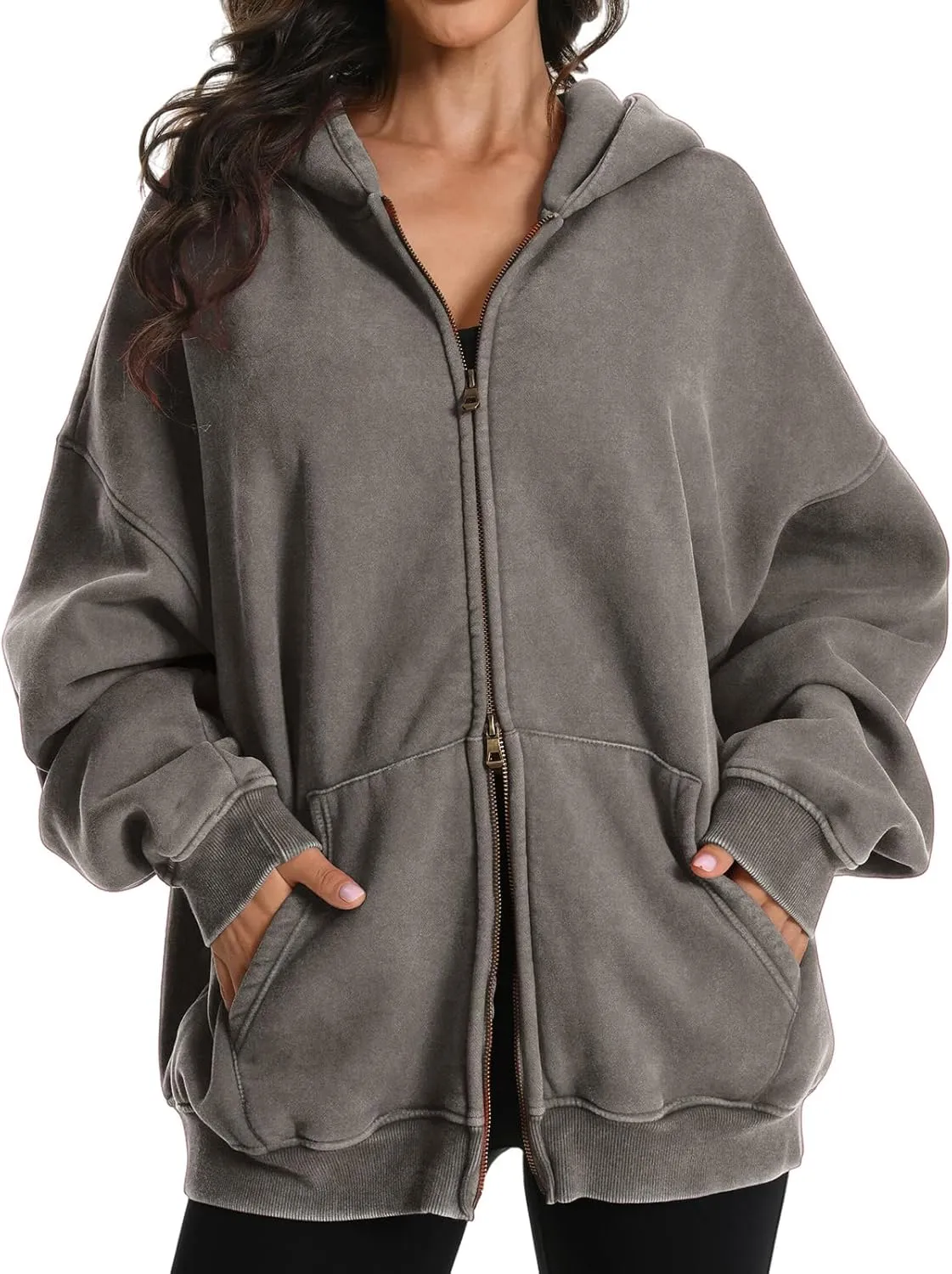 FAIABLE Womens Mens Zip Up Hoodie Oversized Acid Wash Hoodies Heavyweight Distress Cotton Fleece Zipper Hoodie Vintage