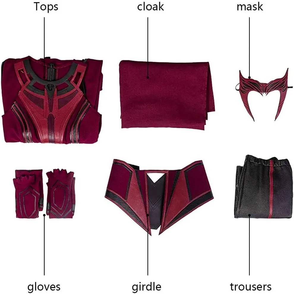 Female Wanda Maximoff Cosplay Costume Scarlet Witch Headwear Cloak and Pants Full Set Outfit