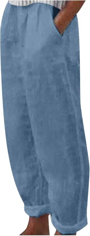 Firzero High Waisted Linen Pants Women Summer High Waist Comfy Pants Lightweight Loose Fit Lounge Trousers with Pocket 2024