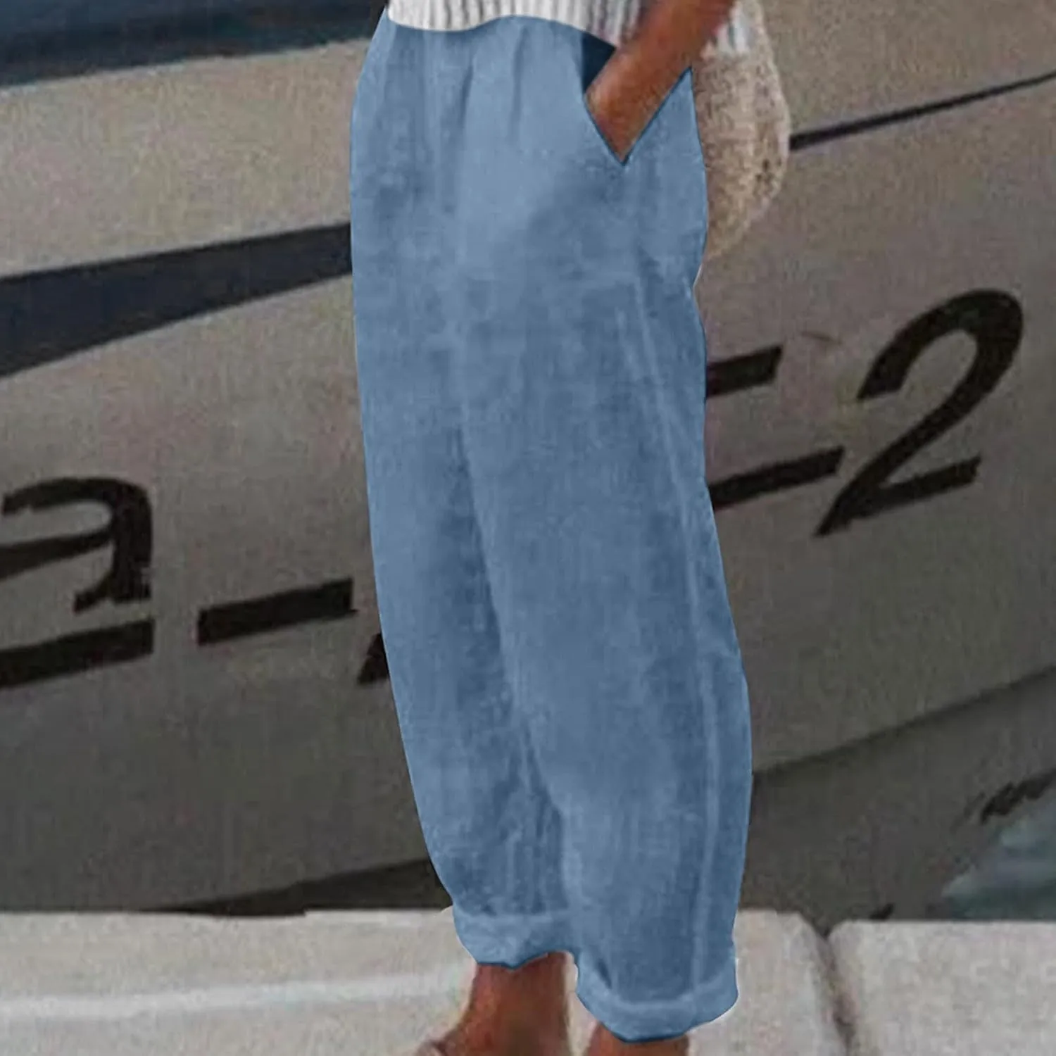 Firzero High Waisted Linen Pants Women Summer High Waist Comfy Pants Lightweight Loose Fit Lounge Trousers with Pocket 2024