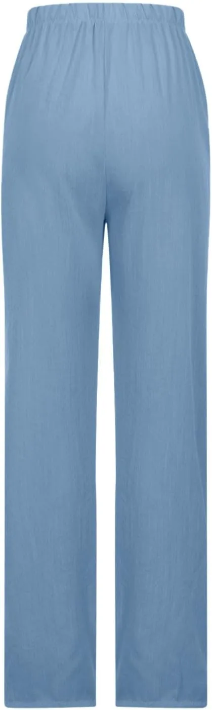 Firzero High Waisted Linen Pants Women Summer High Waist Comfy Pants Lightweight Loose Fit Lounge Trousers with Pocket 2024