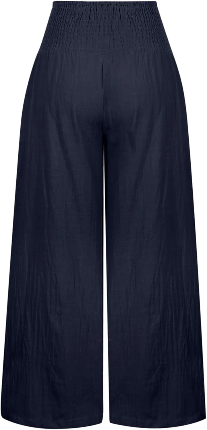 Firzero Wide Leg Trousers Women Plus Size Elastic High Waist Straight Pants 2024 Summer Casual Cotton Linen Beach Pants