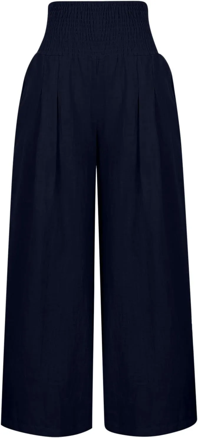 Firzero Wide Leg Trousers Women Plus Size Elastic High Waist Straight Pants 2024 Summer Casual Cotton Linen Beach Pants