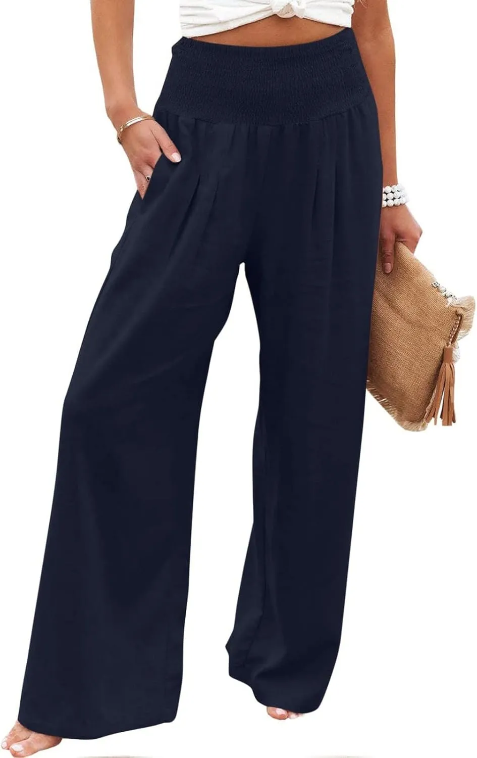 Firzero Wide Leg Trousers Women Plus Size Elastic High Waist Straight Pants 2024 Summer Casual Cotton Linen Beach Pants