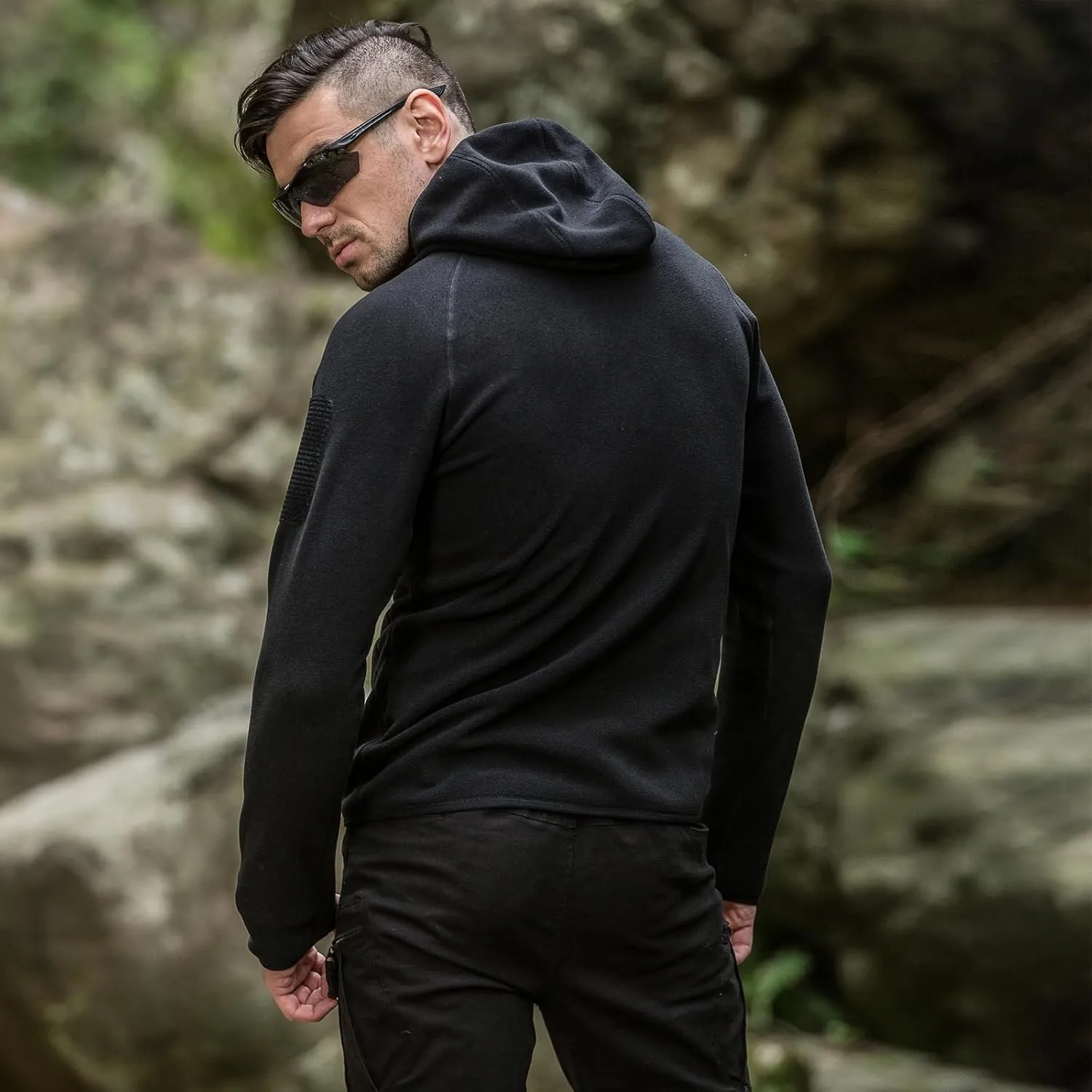 FREE SOLDIER Men's Tactical Long Sleeve Fleece Hoodie Weatherproof Full Zip Up Lightweight Fleece Hoodie Jacket Sweatshirt