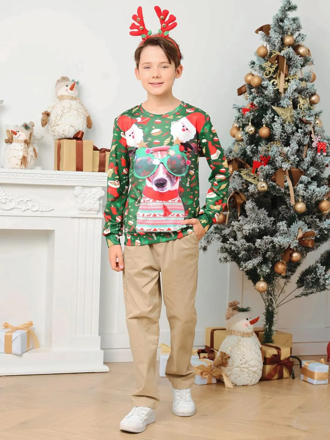Funnycokid Kids Ugly Christmas Sweater Girls Boys Xmas Sweatshirt Funny Fleece Outfit 3D Print Clothes 4-16 Years