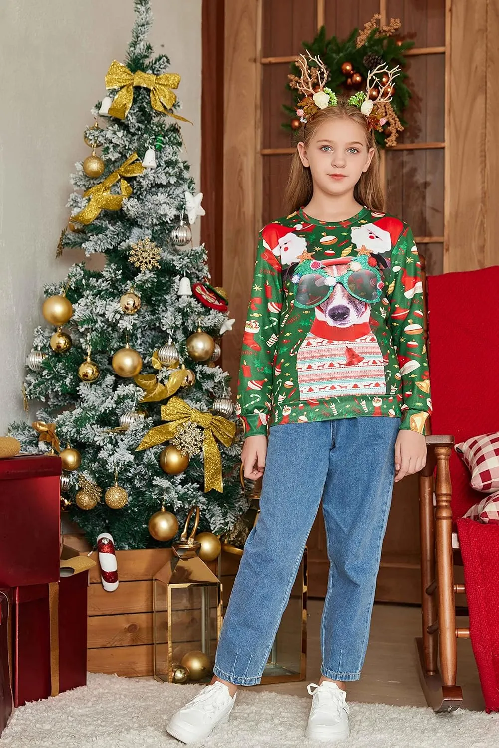 Funnycokid Kids Ugly Christmas Sweater Girls Boys Xmas Sweatshirt Funny Fleece Outfit 3D Print Clothes 4-16 Years