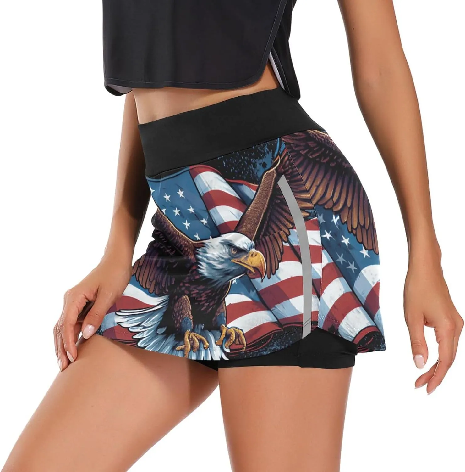 GAIGEO Independence Day Stars Active Skorts for Women, Lightweight Skorts with Pockets, Running Skirts for Sports, S-XXL