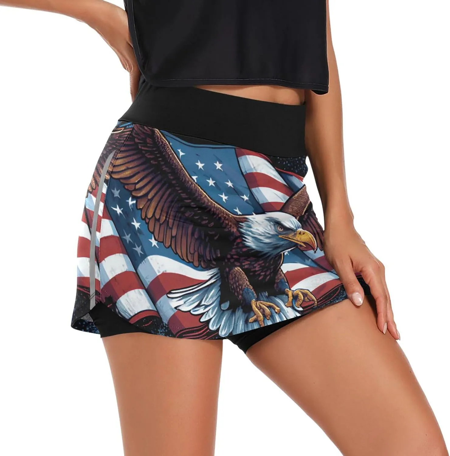 GAIGEO Independence Day Stars Active Skorts for Women, Lightweight Skorts with Pockets, Running Skirts for Sports, S-XXL