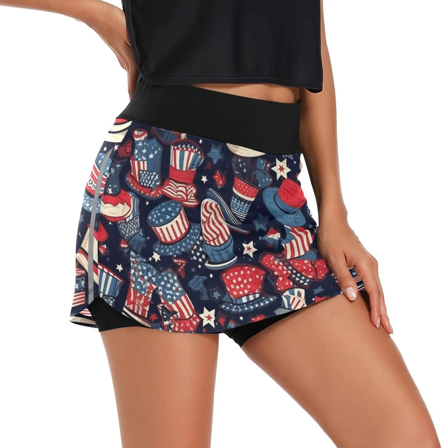 GAIGEO Independence Day Stars Active Skorts for Women, Lightweight Skorts with Pockets, Running Skirts for Sports, S-XXL