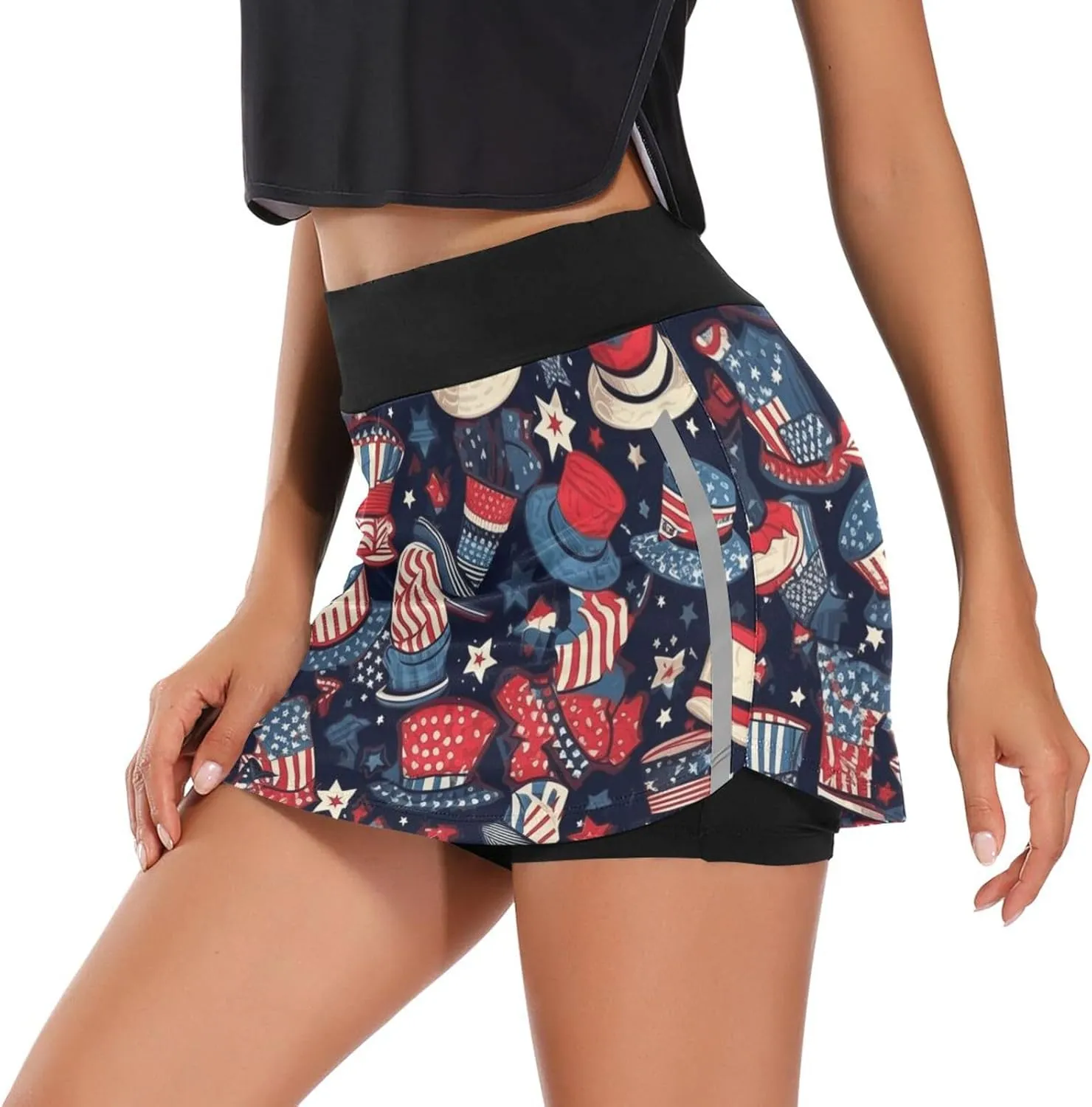 GAIGEO Independence Day Stars Active Skorts for Women, Lightweight Skorts with Pockets, Running Skirts for Sports, S-XXL