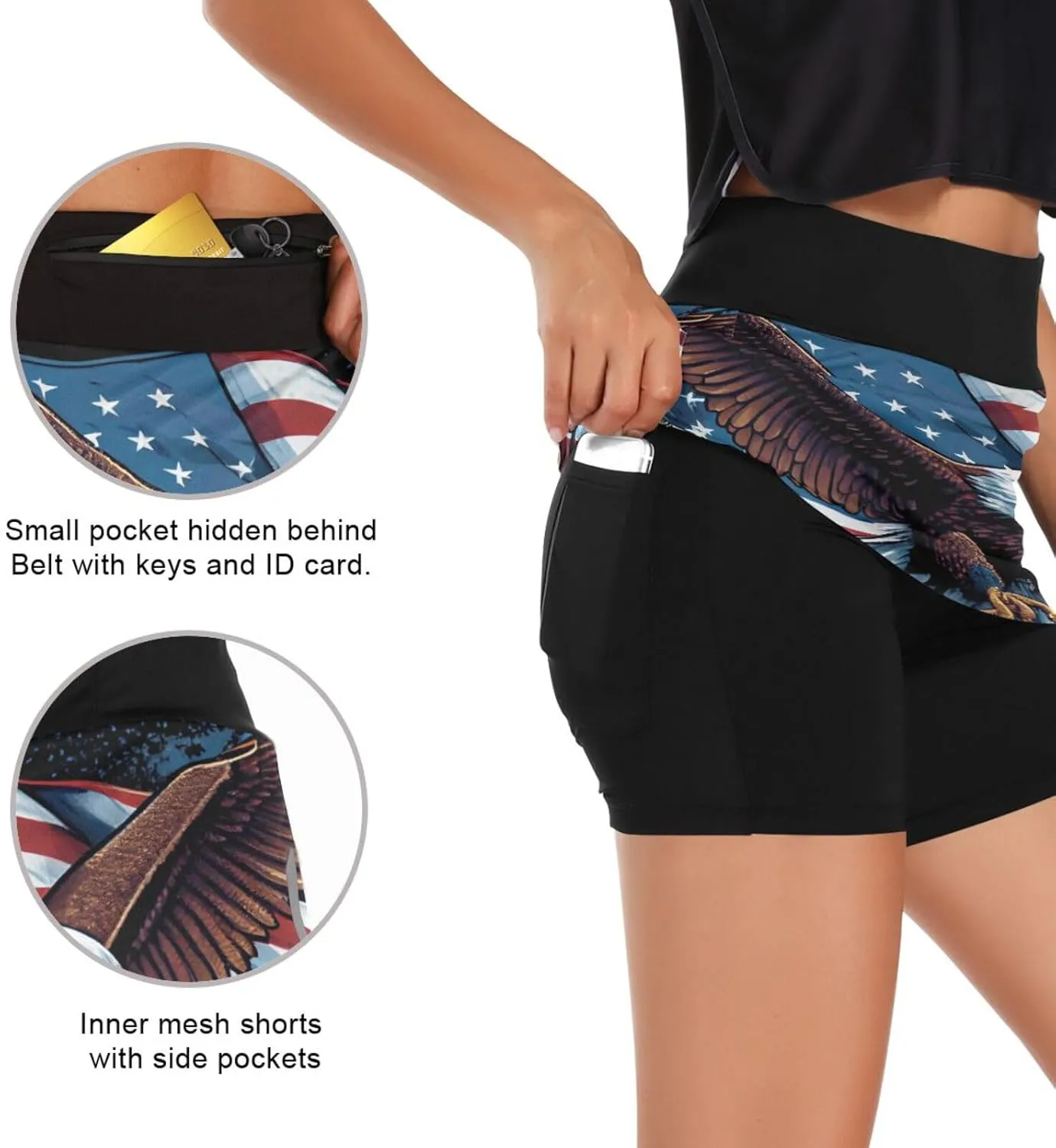 GAIGEO Independence Day Stars Active Skorts for Women, Lightweight Skorts with Pockets, Running Skirts for Sports, S-XXL