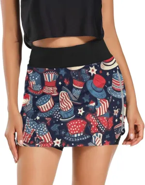 GAIGEO Independence Day Stars Active Skorts for Women, Lightweight Skorts with Pockets, Running Skirts for Sports, S-XXL