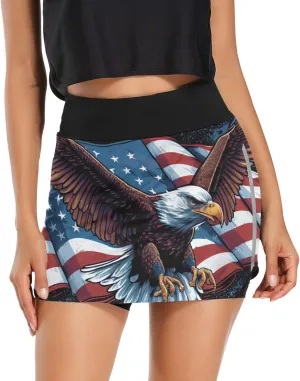 GAIGEO Independence Day Stars Active Skorts for Women, Lightweight Skorts with Pockets, Running Skirts for Sports, S-XXL