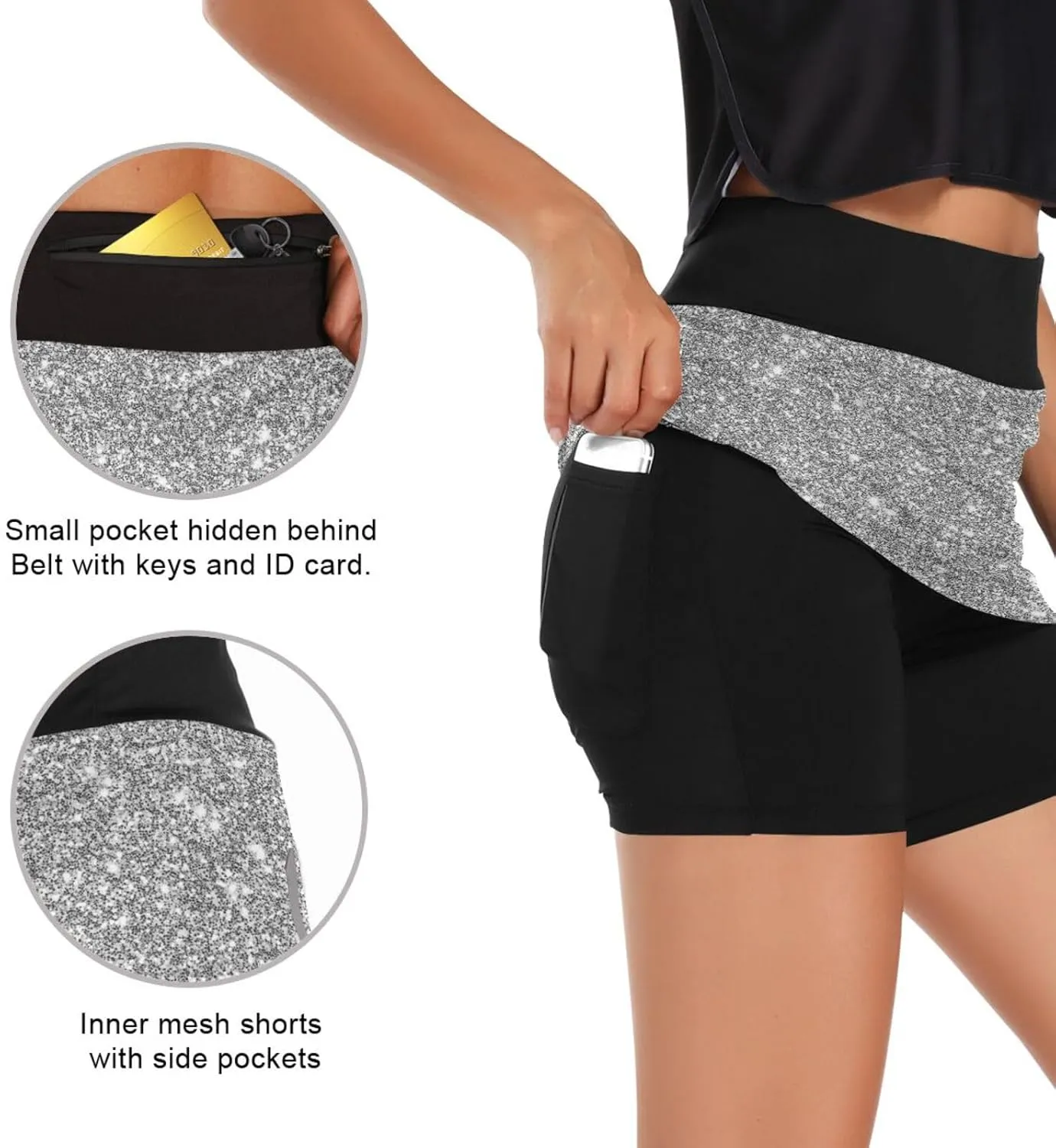 GAIGEO Pink Purple Glitter Womens Exercise Skirt, Tennis Skirts with Shorts, Casual Active Wear for Women, S-XXL