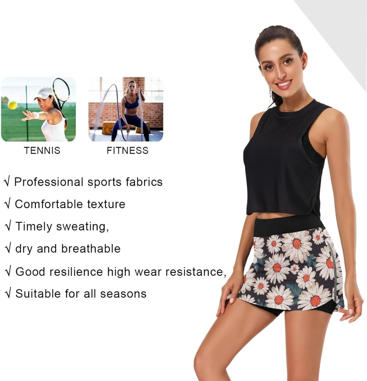 GAIGEO Sport Baseball Print Workout Skirt, Casual Skort Skirt with Pockets, Skorts for Women Casual Sports, S-XXL