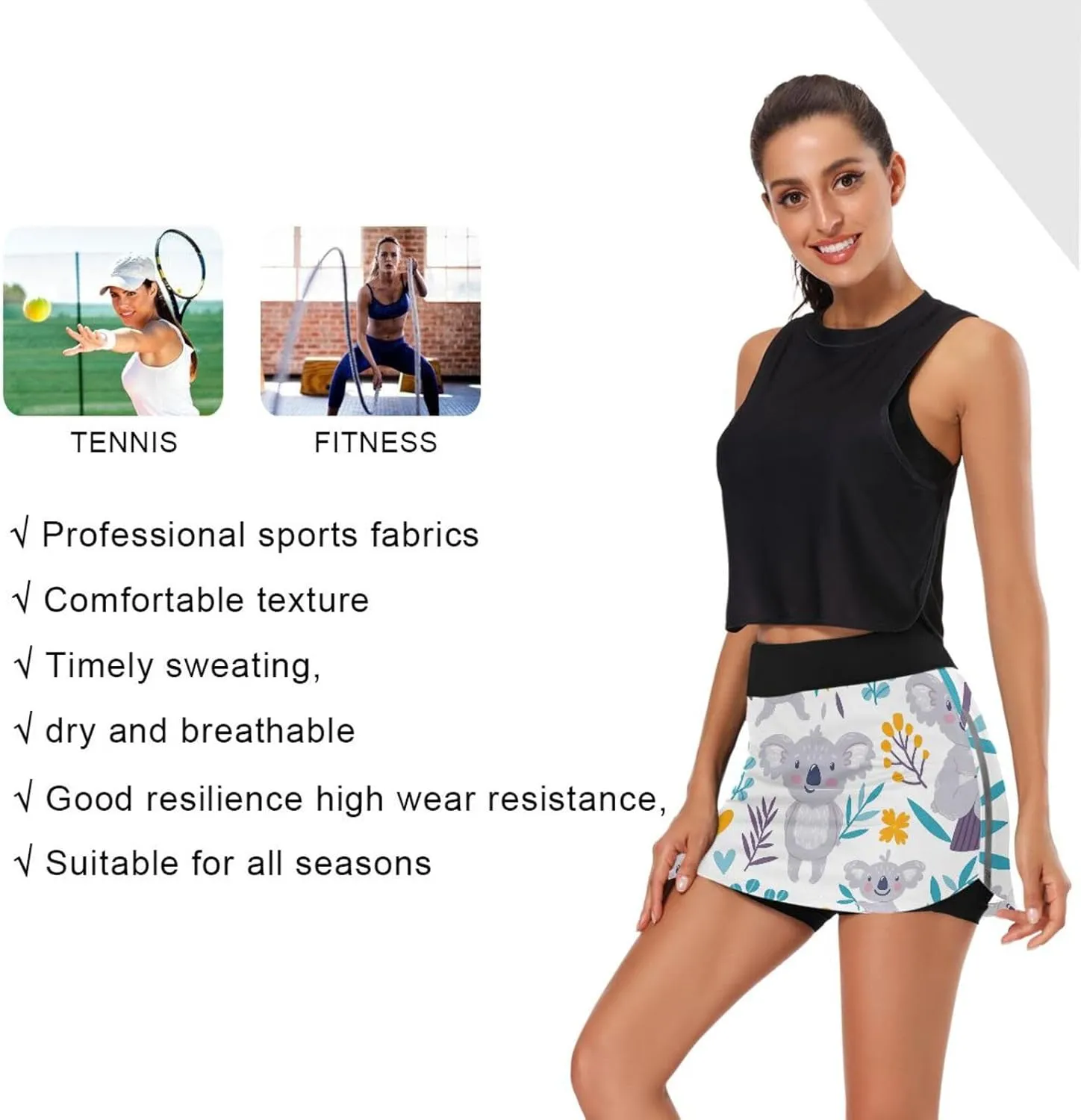 GAIGEO Sport Baseball Print Workout Skirt, Casual Skort Skirt with Pockets, Skorts for Women Casual Sports, S-XXL