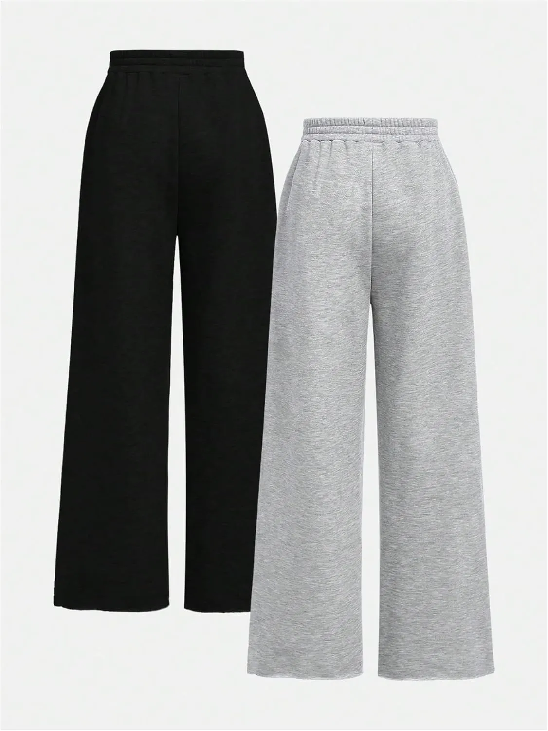 Girl's 2 Pack Pants Drawstring Waist Wide Leg Pants High Waisted Loose Casual Sweatpants