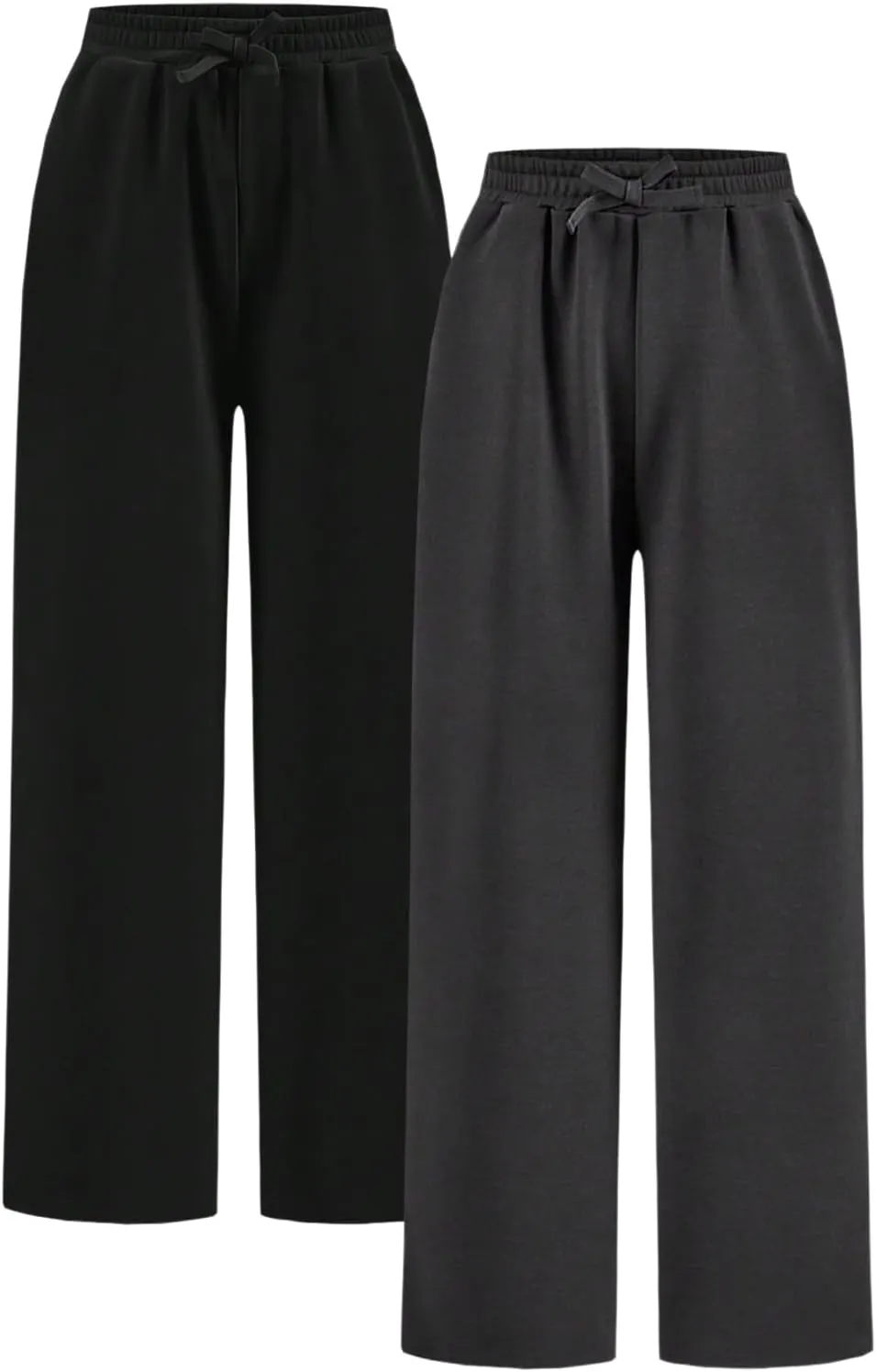 Girl's 2 Pack Pants Drawstring Waist Wide Leg Pants High Waisted Loose Casual Sweatpants