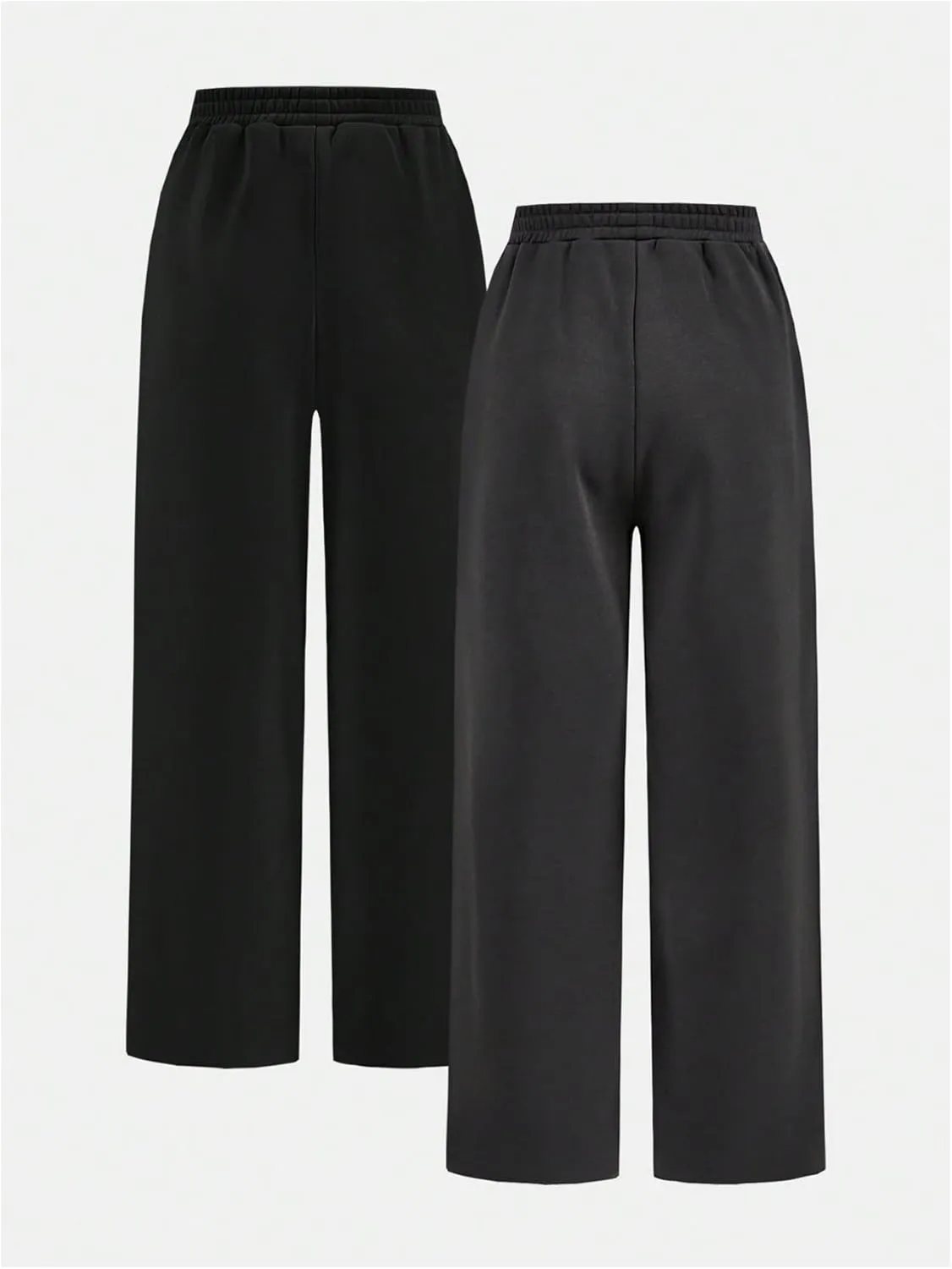 Girl's 2 Pack Pants Drawstring Waist Wide Leg Pants High Waisted Loose Casual Sweatpants
