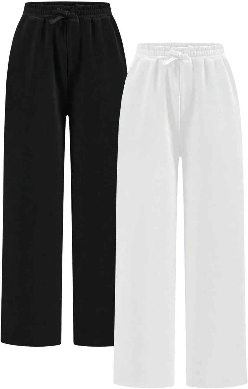 Girl's 2 Pack Pants Drawstring Waist Wide Leg Pants High Waisted Loose Casual Sweatpants
