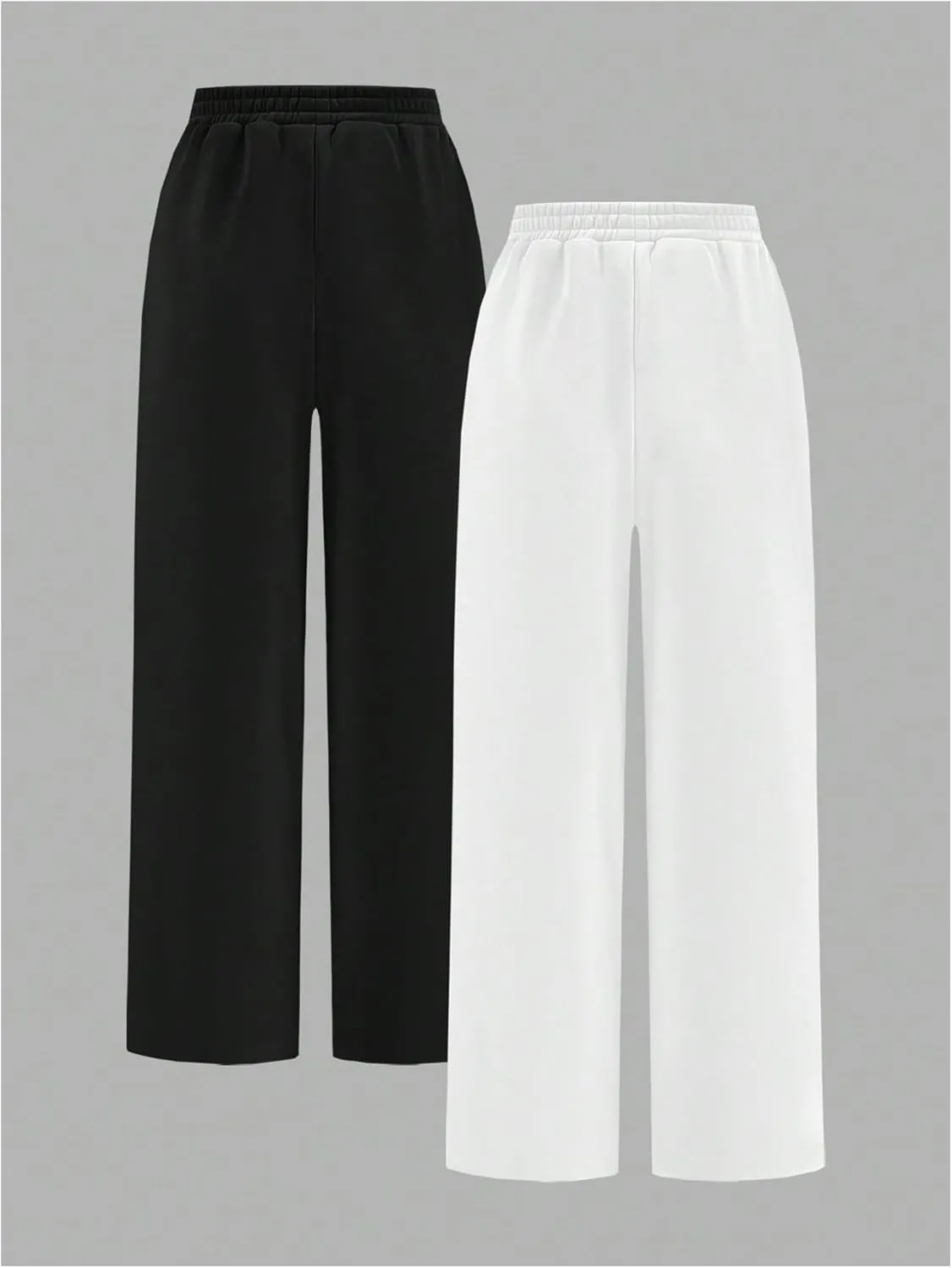 Girl's 2 Pack Pants Drawstring Waist Wide Leg Pants High Waisted Loose Casual Sweatpants