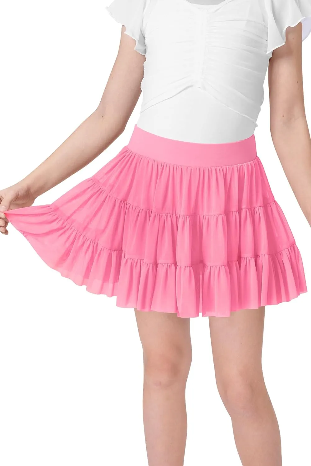 Girls Summer Pleated Ruffle Tennis Skirt with Shorts Flowy Running Casual Athletic Skort with Pockets 5-14 Years