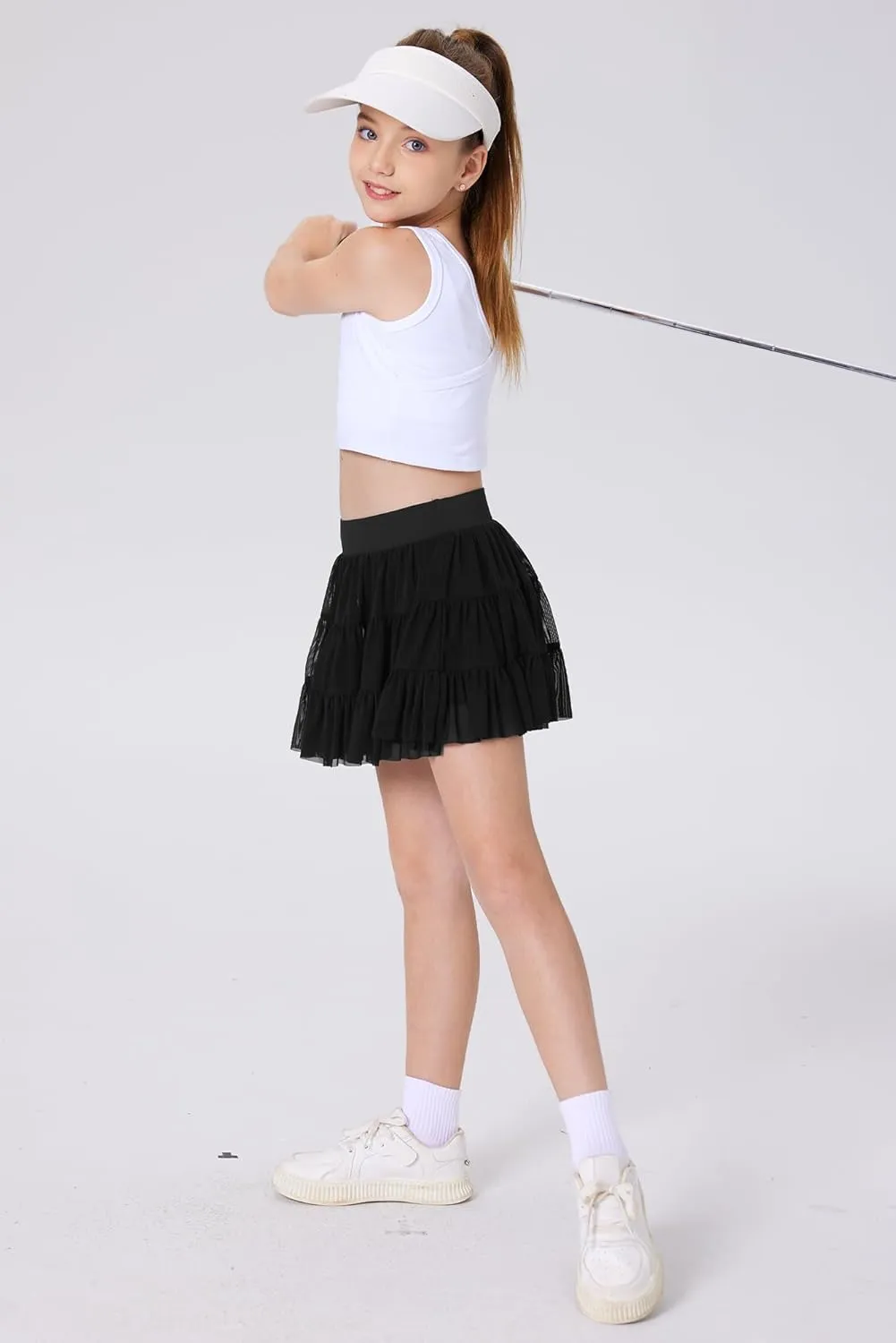 Girls Summer Pleated Ruffle Tennis Skirt with Shorts Flowy Running Casual Athletic Skort with Pockets 5-14 Years