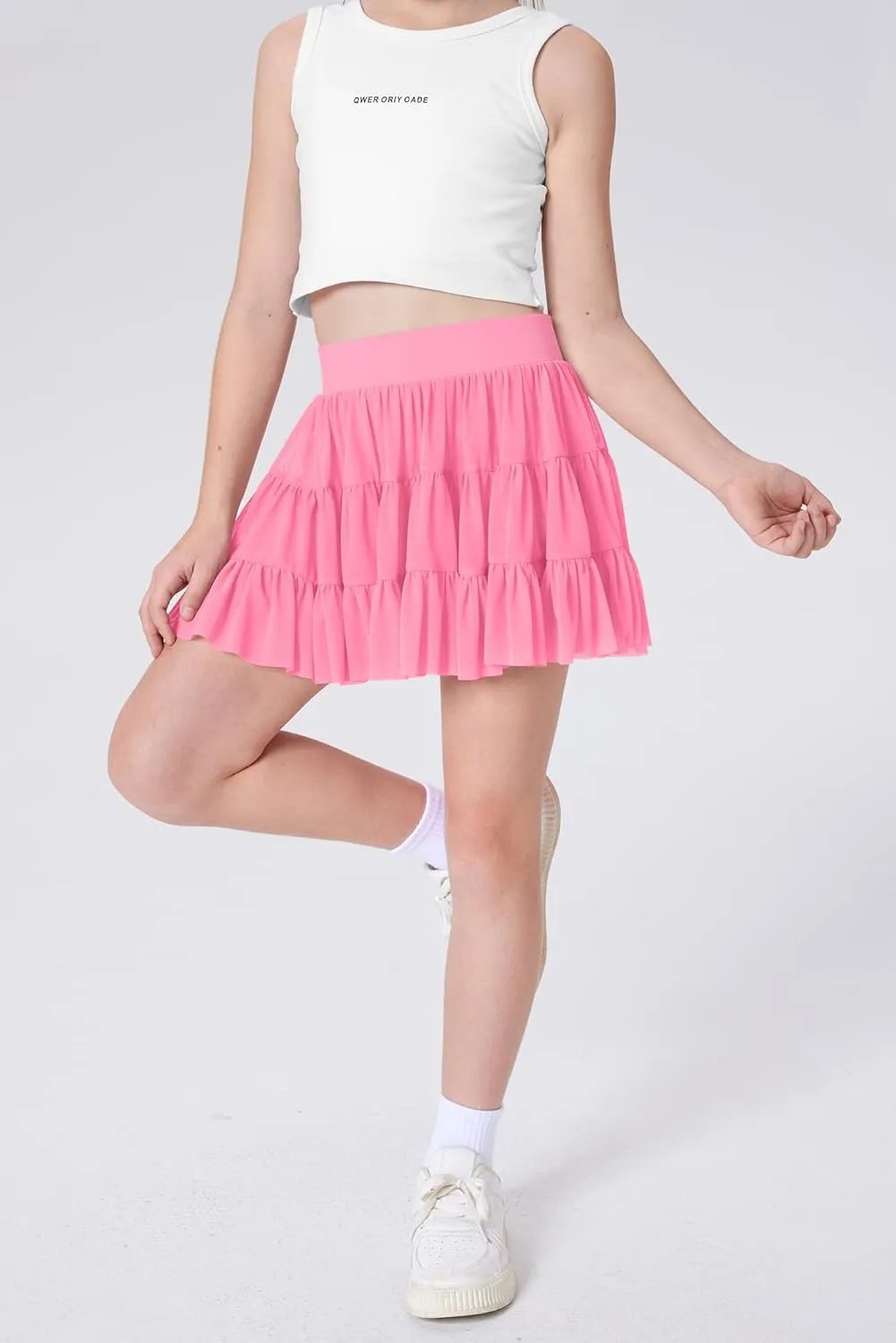 Girls Summer Pleated Ruffle Tennis Skirt with Shorts Flowy Running Casual Athletic Skort with Pockets 5-14 Years