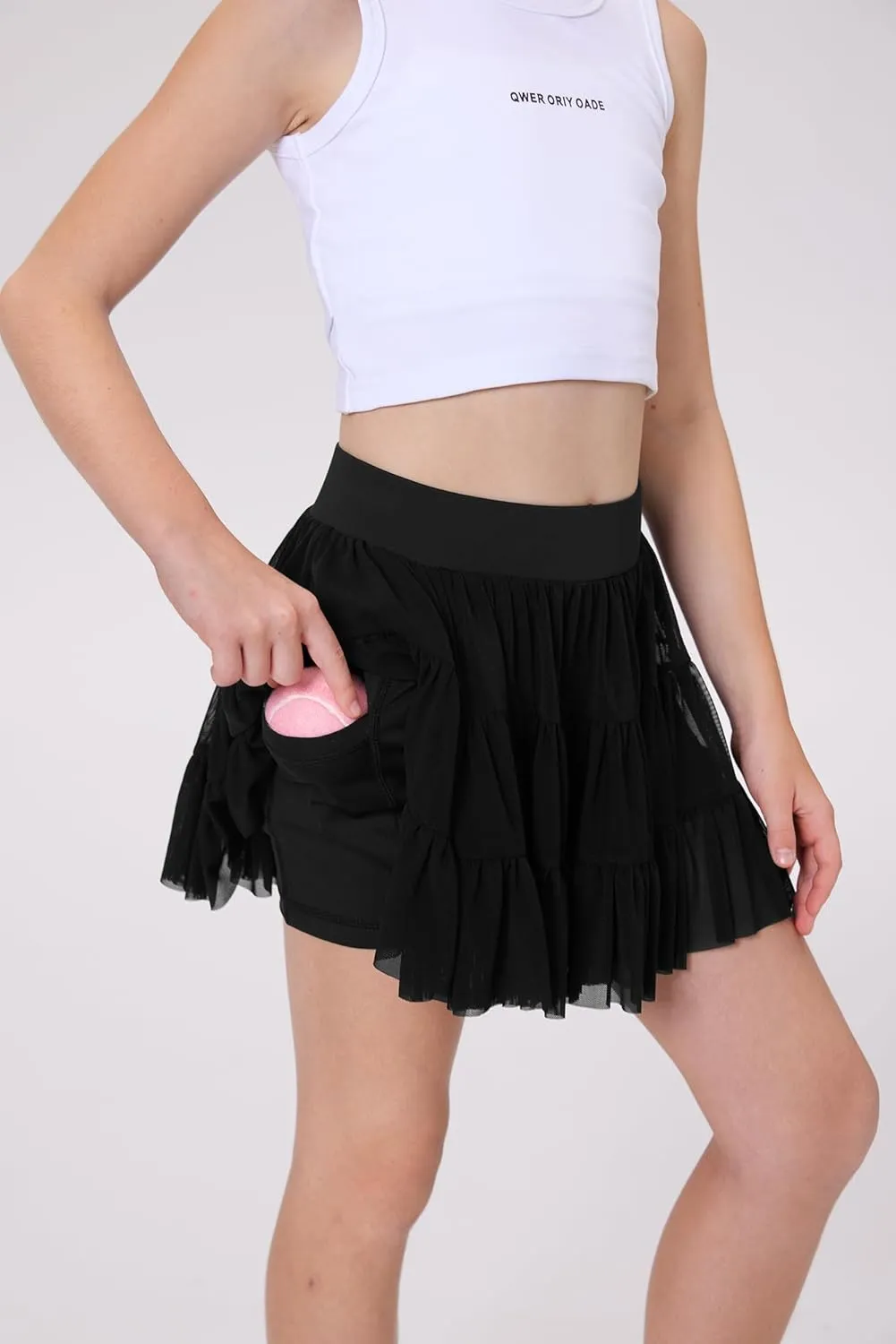 Girls Summer Pleated Ruffle Tennis Skirt with Shorts Flowy Running Casual Athletic Skort with Pockets 5-14 Years