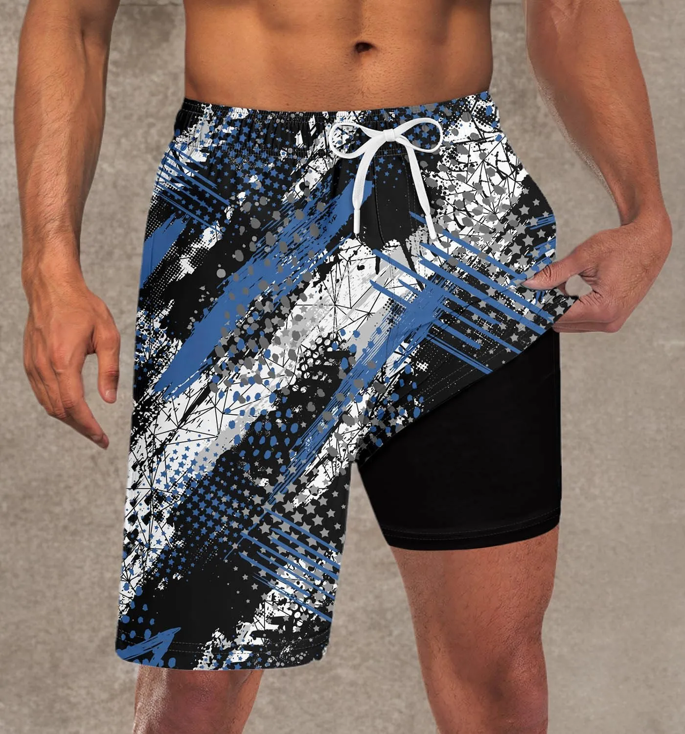 Goodstoworld Men's Funny Swim Trunks with Compression Liner 2 in 1 Quick-Dry 9" Stretch Shorts with Three Pockets